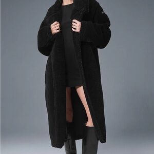 ALO Oversized Sherpa Trench Yoga Black Teddy Jacket Cozy Fit